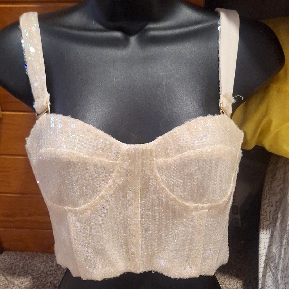 Forever 21 White Sequin Bustier Top